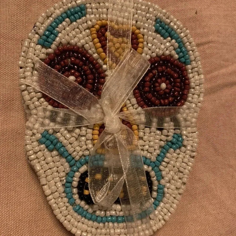 NEW Day of the Dead Skull Ghost Beaded 4pc Coaster Set
